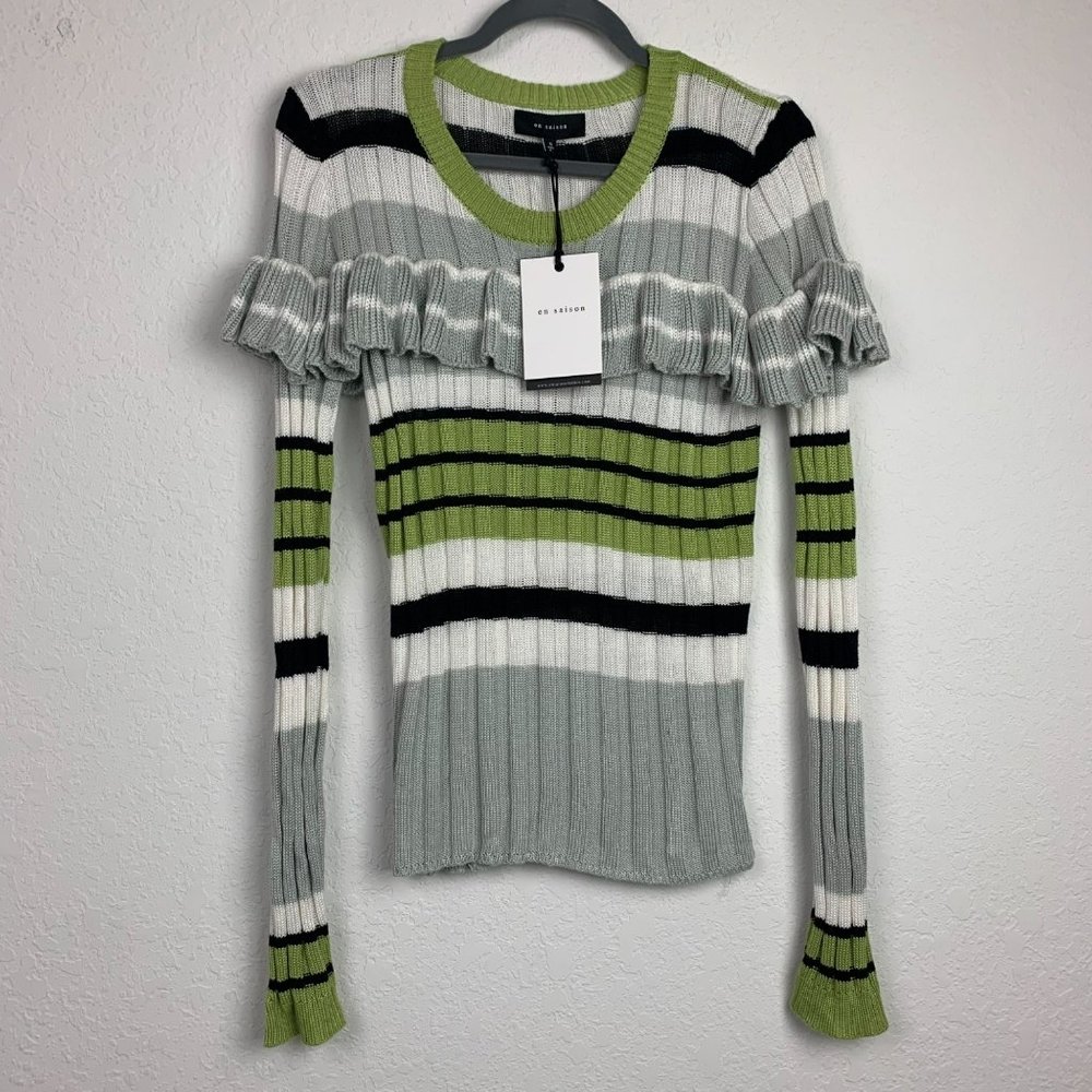 En Saison Sweater Ruffled Knit Top
